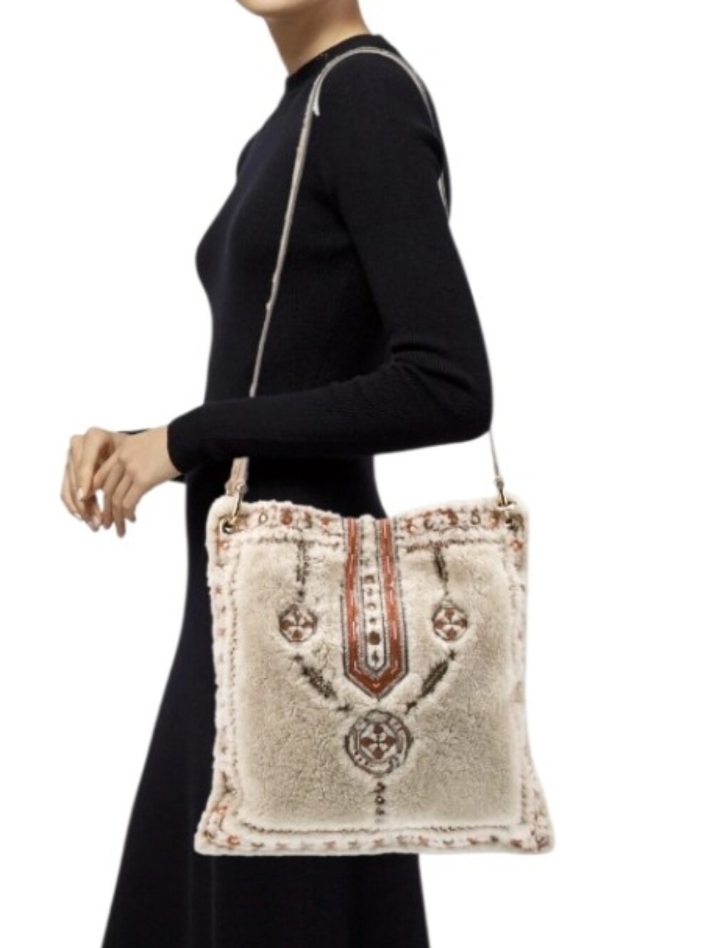 Tory Burch Vintage Shearling Embroidered Tunic Shoulder/Messanger Bag In EUC
